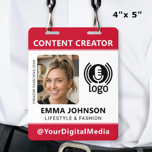 Professional Media ID Pass Photo Logo Red Badge