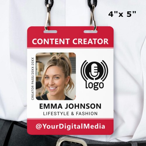 Professional Media ID Pass Photo Logo Red Badge