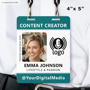 Professional Media ID Pass Photo Logo Teal Badge