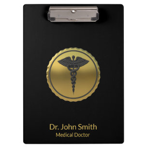 Professional Medical 3D Gold Caduceus Emblem Clipboard