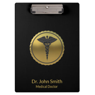 Professional Medical 3D Gold Caduceus Emblem Clipboard