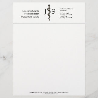 Professional Medical Asclepius Black Simple White Letterhead