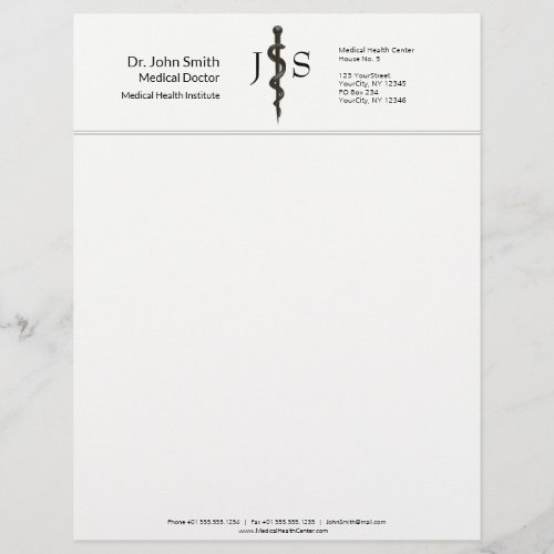 Professional Medical Asclepius Black Simple White Letterhead