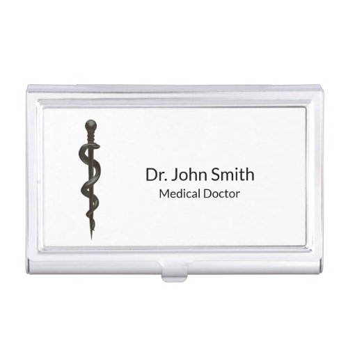 Professional Medical Asclepius Black White Simple Business Card Case