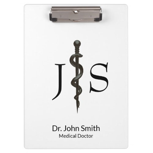 Professional Medical Asclepius Simple Black White Clipboard