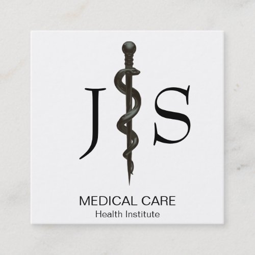 Professional Medical Asclepius Simple Black White Square Business Card