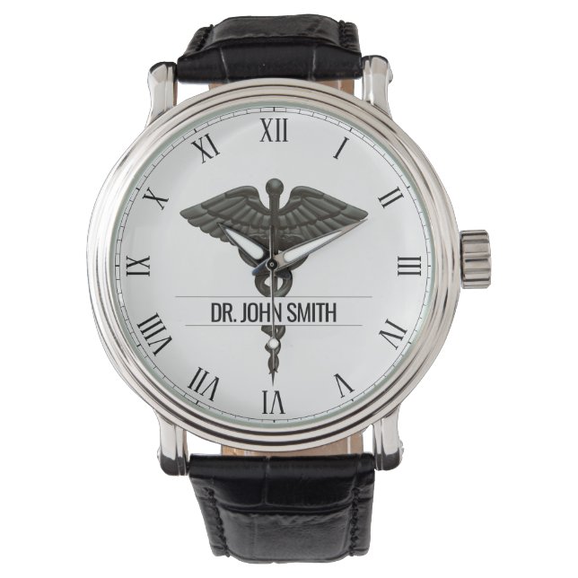 Professional Medical Caduceus Black White Men Watch (Front)
