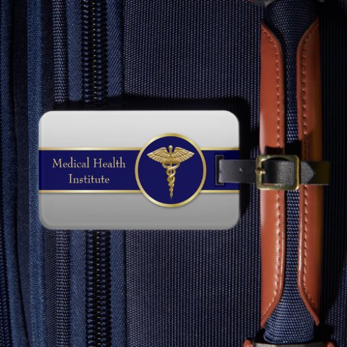 Professional Medical Caduceus Gold Blue Luggage Tag