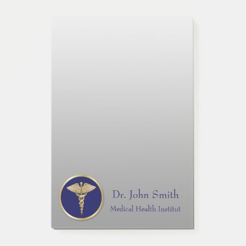 Professional Medical Caduceus Gold Blue Post_it Notes