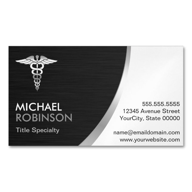 Professional Medical Caduceus Logo Modern Classic Business Card Magnet (Front)