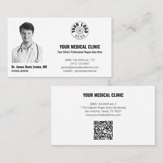 Professional Medical Doctor Photo & Logo, QR Code  Business Card (Front/Back)