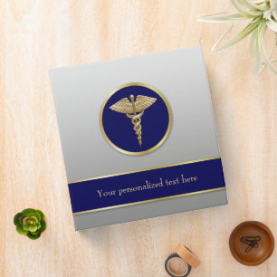 Professional Medical Gold Caduceus Blue 3 Ring Binder