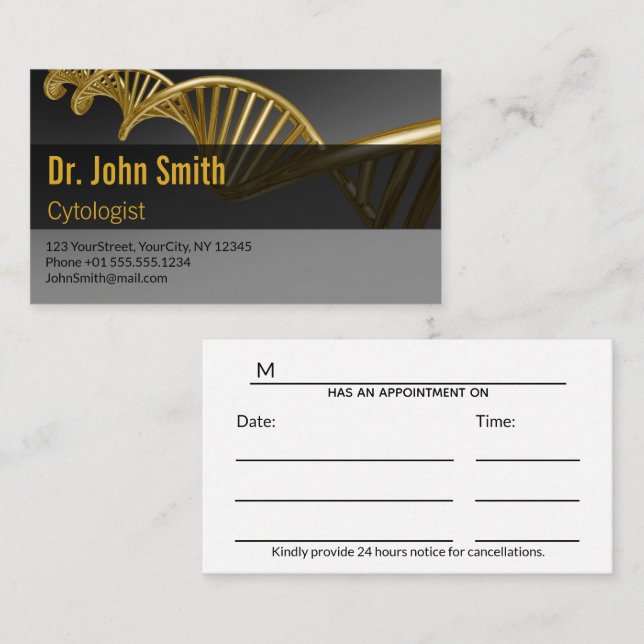 Professional Medical Luxury DNA Strand Gold Appointment Card (Front/Back)