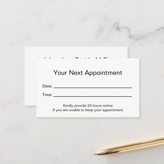 Professional Medical Office Your Appointment Card (Front/Back In Situ)