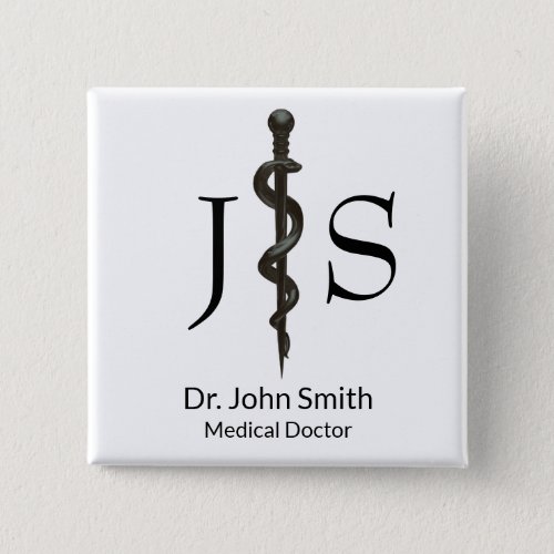 Professional Medical Simple Asclepius Black White Button