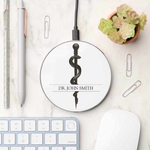 Professional Medical Simple Asclepius Black White Wireless Charger