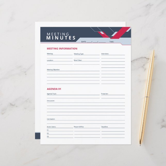 Professional Meeting Minutes Template  (Front/Back In Situ)