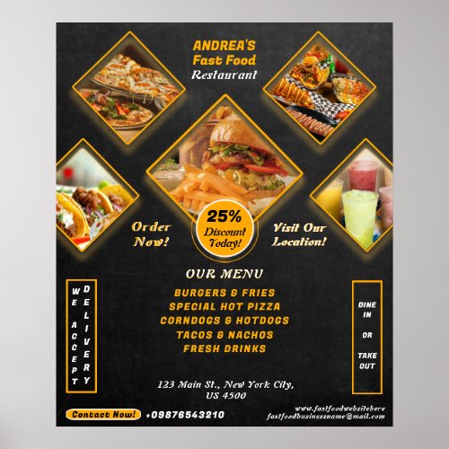 Professional Menu Add Photos Fast Food Promo Black Poster