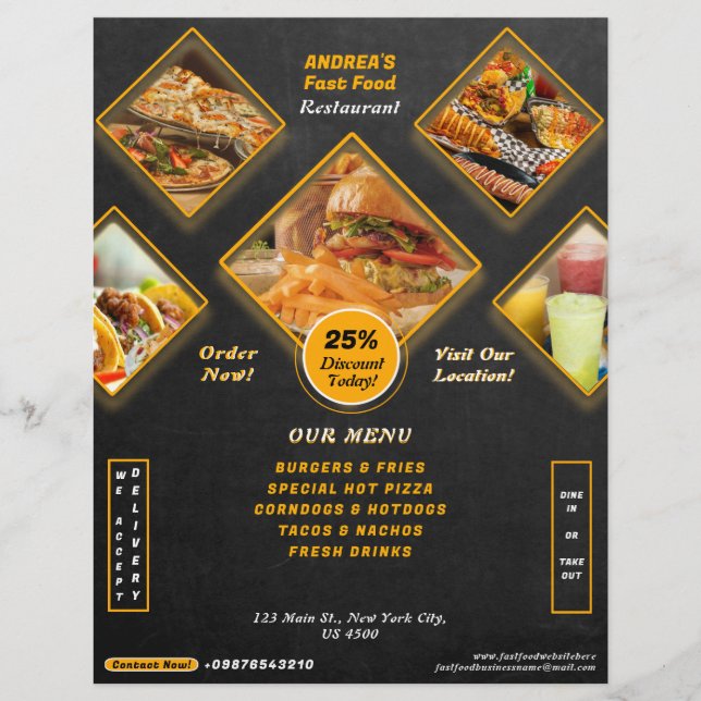 Professional Menu Fast Food Promo Discount Black Flyer (Front)