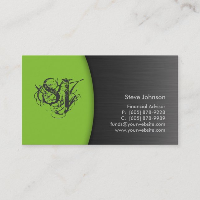 Professional Metal Business Card Financial Green (Front)