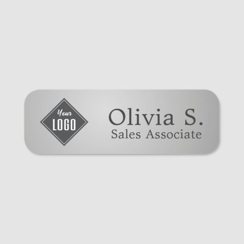 Professional Metallic Gray Company Logo Employee  Name Tag