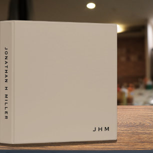 Professional Minimal Beige Black Monogram Initials 3 Ring Binder