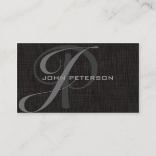 Professional Minimal BLACK Linen- MONOGRAMS Business Card