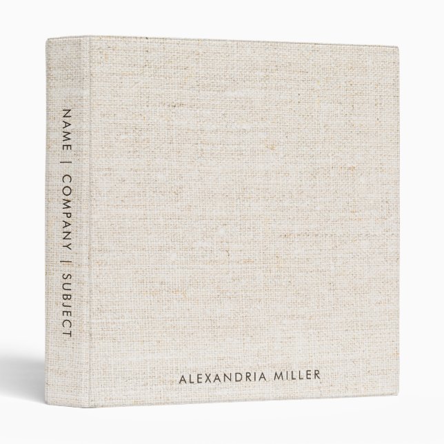 Professional Minimal Faux-Canvas Print Monogram 3 Ring Binder (Front/Spine)