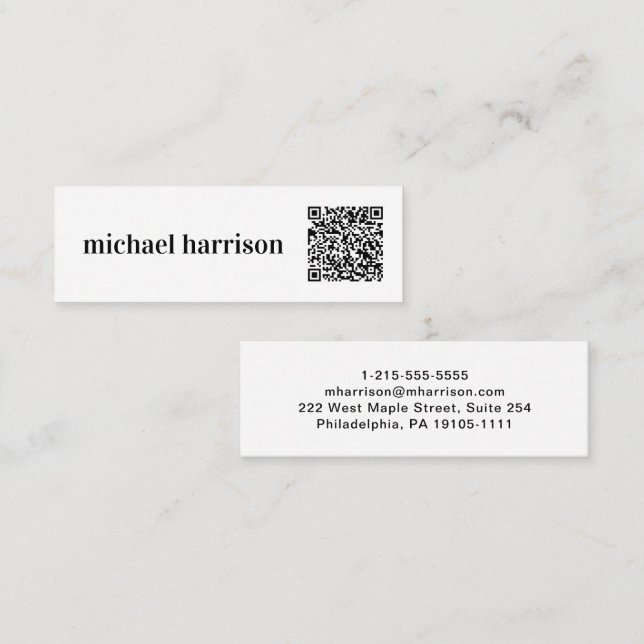 Professional Minimal Modern Typography QR Code Mini Business Card (Front/Back)