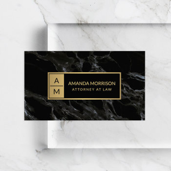Professional Minimal Monogram Black Marble Business Card by 1201am at Zazzle
