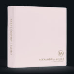 Professional Minimal Monogram Blush Pink 3 Ring Binder<br><div class="desc">Minimal Monogram Medallion Elegant Typography Initial Name Title Gold Custom Text Blush Pink Professional Home Office Work School 3 ring binder</div>