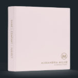 Professional Minimal Monogram Blush Pink 3 Ring Binder<br><div class="desc">Minimal Monogram Medallion Elegant Typography Initial Name Title Gold Custom Text Blush Pink Professional Home Office Work School 3 ring binder</div>