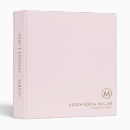 Professional Minimal Monogram Blush Pink 3 Ring Binder