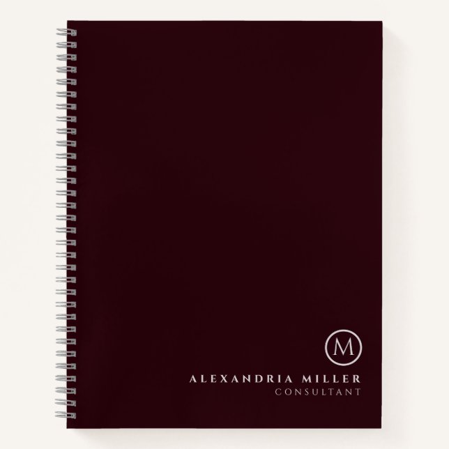 Professional Minimal Monogram | Burgundy & Gray Notebook (Front)