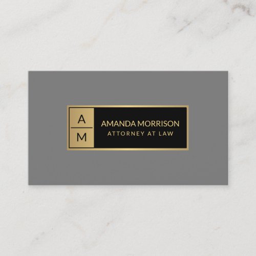 Professional Minimal Monogram GoldGray Attorney Business Card