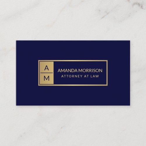 Professional Minimal Monogram GoldNavy Attorney Business Card