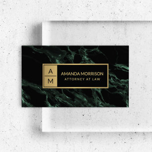 Professional Minimal Monogram Green Marble Business Card
