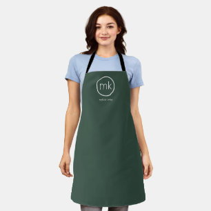 Professional Minimal Monogram Initial Forest Green Apron