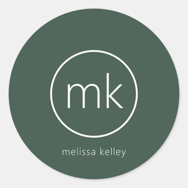 Professional Minimal Monogram Initial Forest Green Classic Round Sticker (Front)