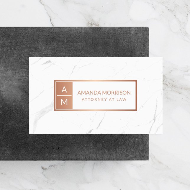 Professional Minimal Monogram Rose Gold/Marble Business Card (Creator Uploaded)