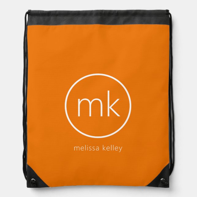 Professional Minimal Monogram Tangerine Orange Drawstring Bag (Front)