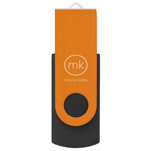 Professional Minimal Monogram Tangerine Orange Flash Drive