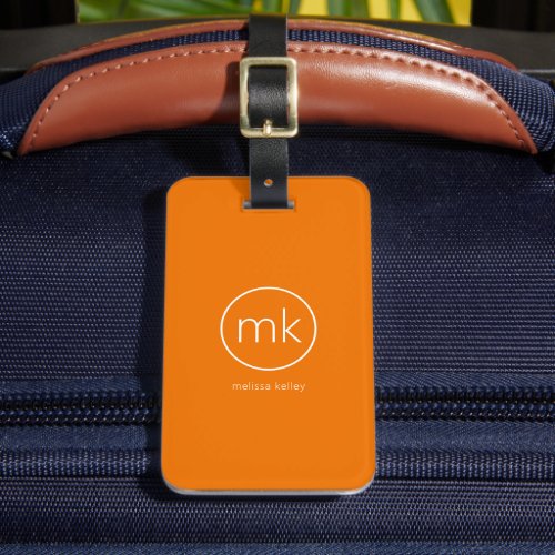 Professional Minimal Monogram Tangerine Orange Luggage Tag