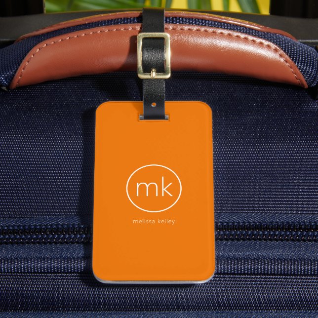 Professional Minimal Monogram Tangerine Orange Luggage Tag (Front Insitu 2)