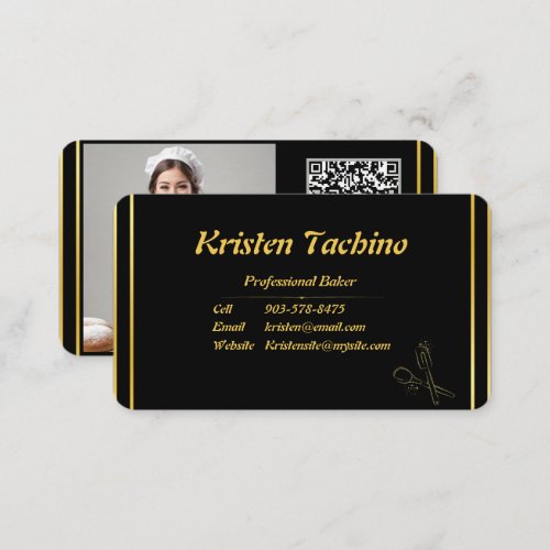 Professional Minimal QR Code and Photo Bakery  Business Card