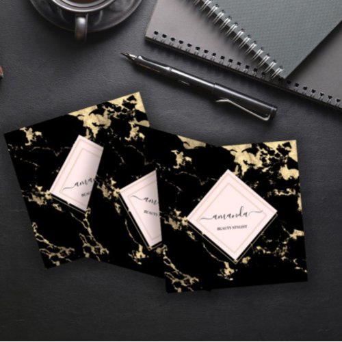 Professional Minimalism Frame Black Gold Marble Square Business Card