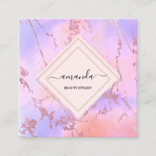 Professional Minimalism Frame Holographic Marble Square Business Card