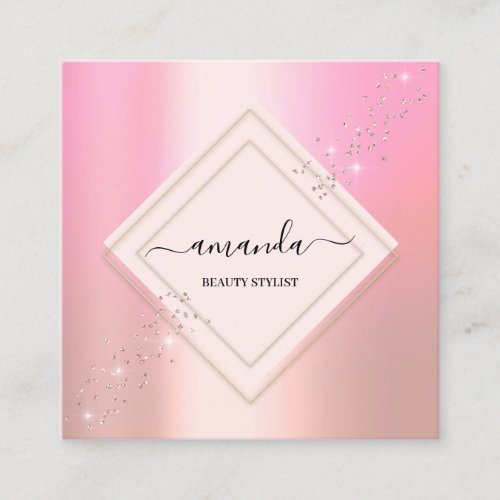 Professional Minimalism Frame Pink Rose Ombre  Square Business Card