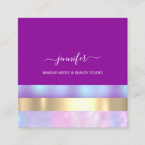 Professional Minimalism Striped Pink  Holographic Square Business Card