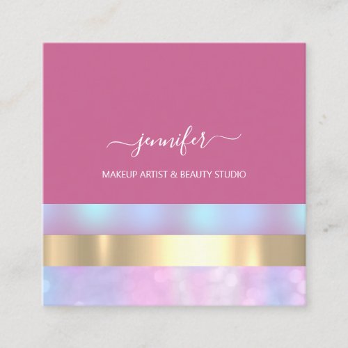 Professional Minimalism Striped Pink Rose Gold Square Business Card